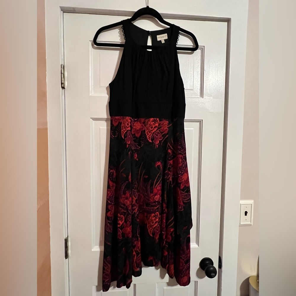 Karen Millen Black and Red Paisley Floral Print Shift Dress Size 8